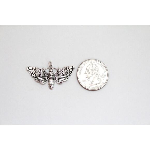 Sterling Silver Death Heads Moth Pendant, Silver Death Heads Moth Pendant - Picture 3 of 4